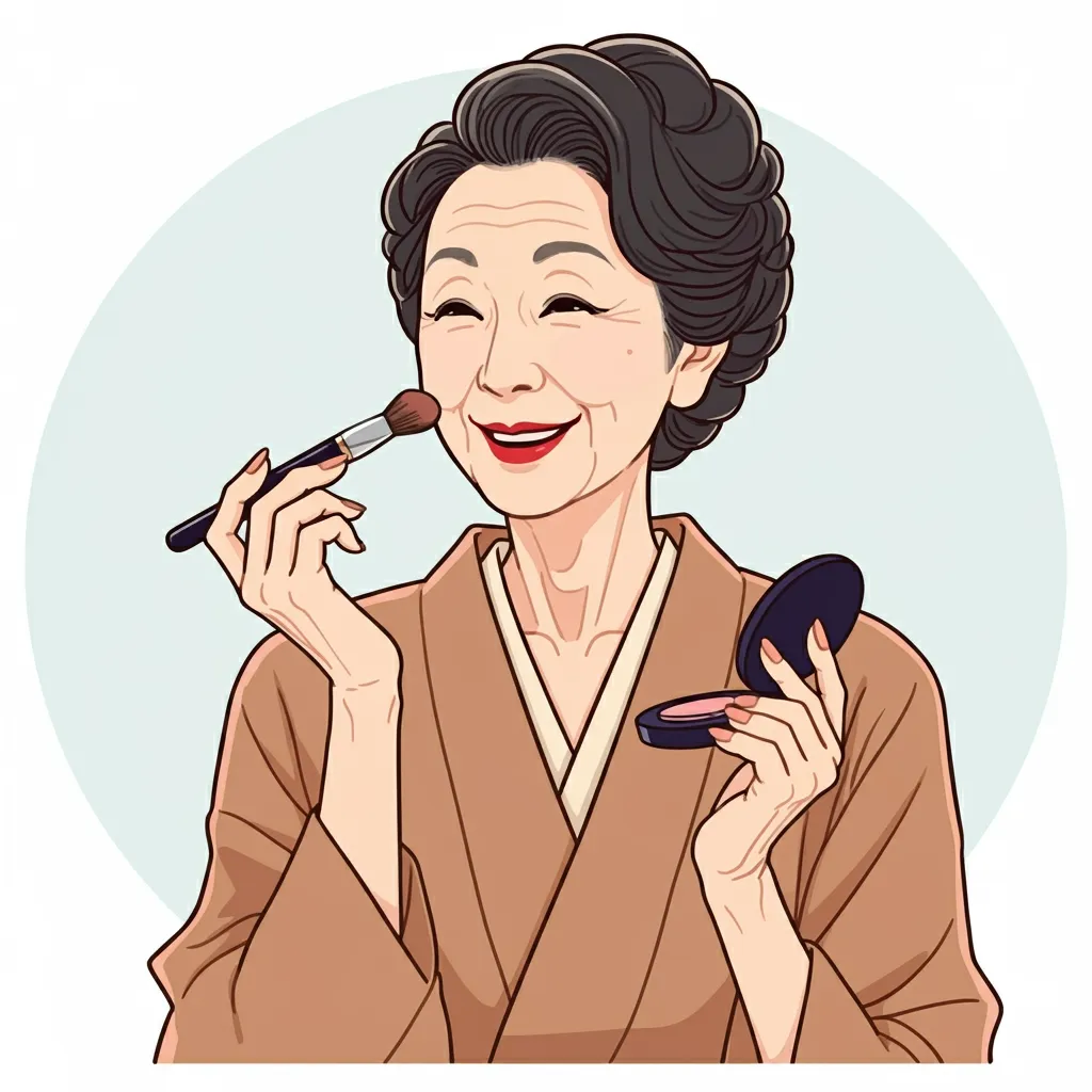 化粧でメイクする60代の女性